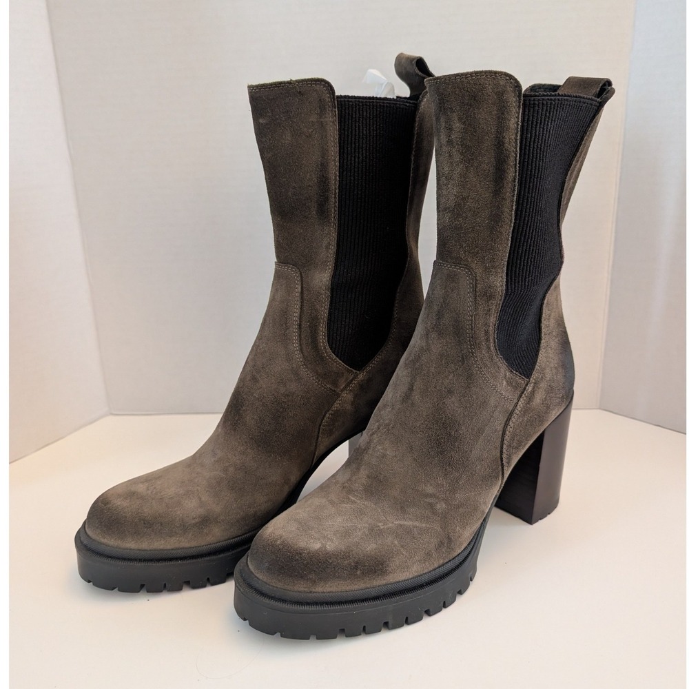 Emanuele Crasto Suede Platform Lug Sole Boots Made in Italy Taupe Brown Women 40